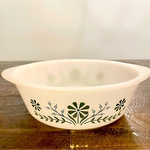 Vintage Rare Glasbake 1 1/2 Qt Green Daisy Round Casserole Baking Dish #J2600 - Picture 2 of 2